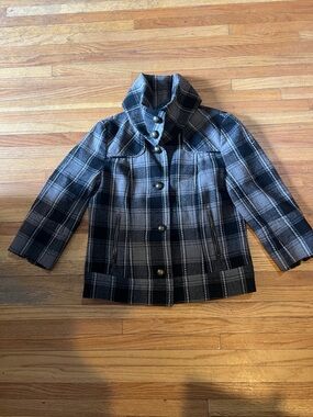 Tulle Plaid Cropped Coat with a Funnel Neck early 2000s